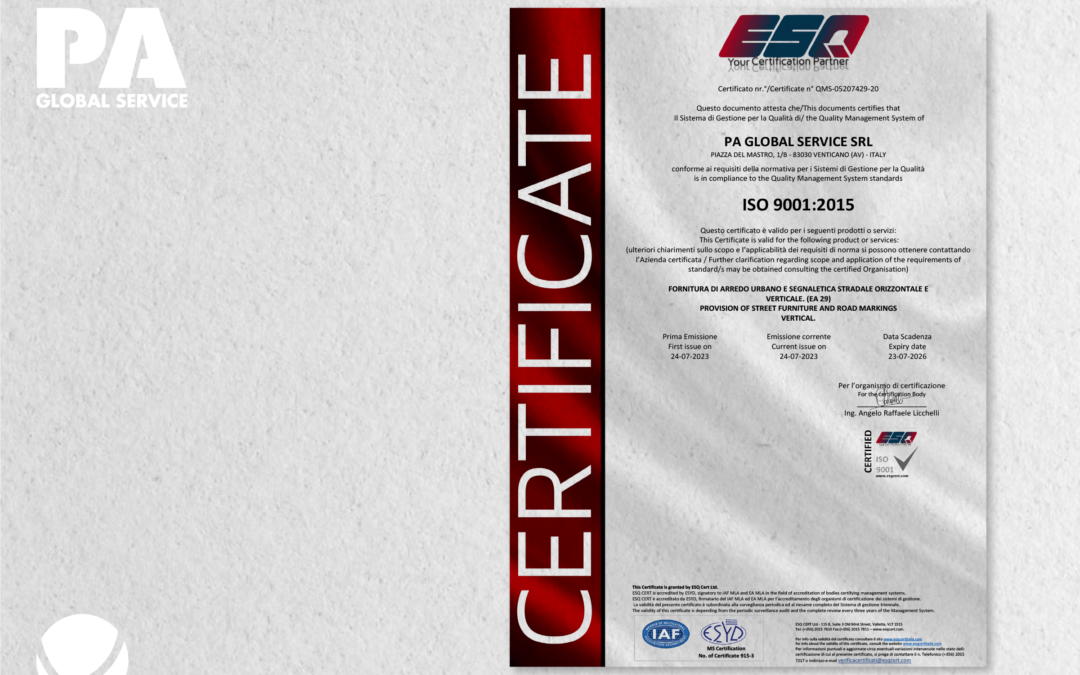 Garantire la qualità: Certificato di Conformità ISO 9001.